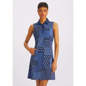 NWT G/FORE Boro Print Tech Pique Sleeveless Polo Dress Twilight